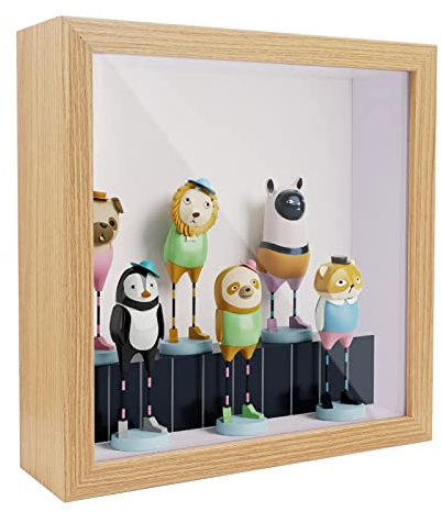3D Shadow Box(22.3x22.3x6cm) Bilderrahmen aus Holz tiefe Box quadratisch tiefe Vitrine für Medaillen, Blumen und Kunsthandwerk (Holzfarbe)