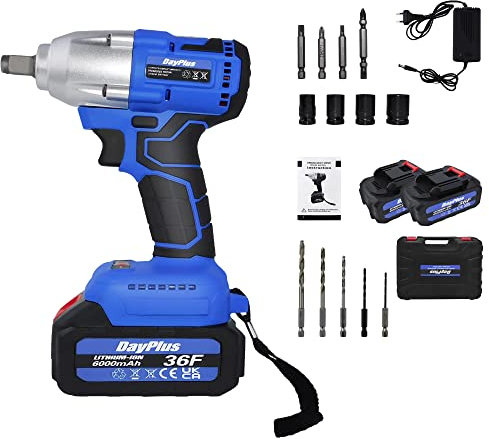 Cordless Brushless Impact Wrench, 18/20V Impact Gun, 420Nm Electric Wrench Driver, 2x 6.0Ah Battery, 1/2 Inch Chuck, 3200IPM Impact Frequency, with Socket Set 14/17/19/21mm for Car Wheel Nut Remover