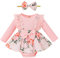 ESSECMBS Pagliaccetto Manica Lunga Neonata Tutina Invernale Bimba con Bowknot Body Elegante Neonata con Maniche Volant in Pizzo Rosa +Fascia per Neonata (Rosa, 3-6 Mesi)