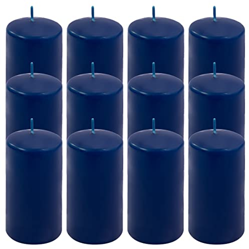Stumpenkerze Höhe 11,5 cm Ø 6 cm lange Brenndauer Rund-Kerze Säulenkerzen Kerzen-Deko Tafelkerzen Weihnachts-Kerzen Hochzeit (blau, 12)