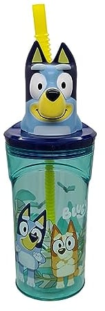 Stor Vaso Infantil Reutilizable con Pajita y Tapa con figurita 3D y Capacidad de 360 ml de Bluey