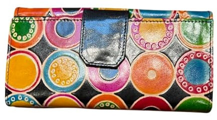 Macha Portefeuille Style Ethnique Indien pour Femme Porte Monnaie et Porte-Cartes avec Fermeture éclair et Bouton Pression (Noir)