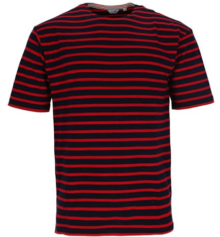 modAS Herren T-Shirt Bretonisches Streifenshirt - Ringelshirt Streifenshirt Kurzarm mit Streifen aus Baumwolle in Blau-Rot Größe 54