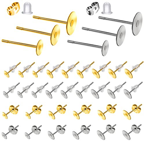 TOAOB 300pcs Boucles D'Oreilles Poteaux Plat Pad en Acier Inoxydable 4mm 6mm 8mm avec Dos Papillon Apprêt et Fermoirs en Silicone Transparent pour Accessoires de Bijoux Fabrication Création