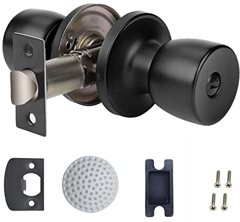 DSJJBLL Passage Door Knob Privacy Locking Door Knob Bedroom with Lock Bathroom Standard Ball Matte Black Round Knob Door Knobs Keyless Interior Use/Berlin Series Lock for Room Door
