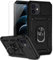 for iPhone 12 Mini Case with Camera Lens Cover HD Screen Protector, Dual Layer Military Grade Drop Protection Magnetic Ring Holder Kickstand Protective Phone Case for iPhone 12 Mini 5.4 inch (Black)