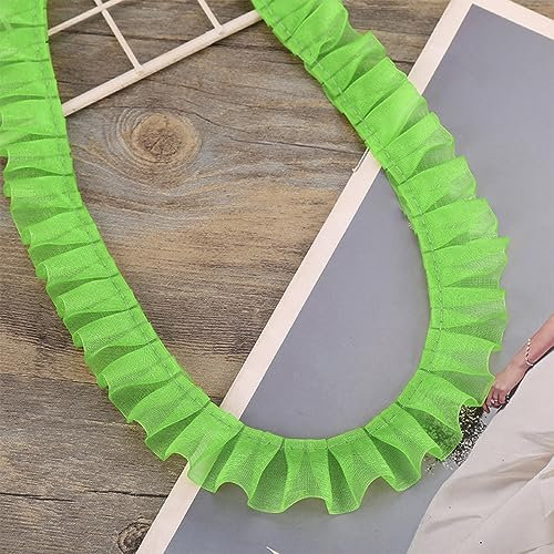 5 Yards 2.5 cm Spitzenband Gerafftes Rüschen Spitzenborte Elastisches Stoff Spitzenbesatz,Vintage Spitze-Borten Deko,für DIY Nähen Handwerk Hochzeit Deko Scrapbooking Geschenkverpackung,Gras-Grün