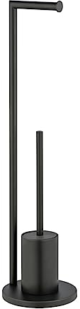 WENKO Stand WC-Garnitur Mod. Ferla Toilettenpapierhalter mit WC-Bürste freistehend aus Metall für Bad und Gäste WC matt lackiert Ø 18 x 69,5 cm Toilettenbürste mit Silikonabdeckung Farbe schwarz