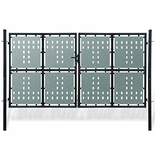 JUNZAI Black Double Door Fence Gate 300 x 225 cm,Garden Gates High galvanised wrought iron metal swing gate