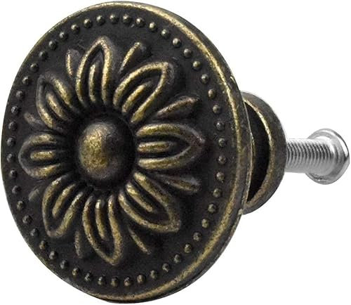 Pomos de puerta retro, tiradores de tocador creativos, tirador de gabinete redondo de flor con mango de cobre vintage, pomo de cajón vintage de 32 mm, tirador de cajón de armario de cocina, tirador de