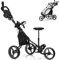 SPOTRAVEL 3 Wheel Golf Push Pull Cart, Folding Golf Trolley with Adjustable Umbrella Holder, Hydraulic Seat, Storage Bag & Beverage Holder, Lightweight Golf Bag Holder (Gray)
