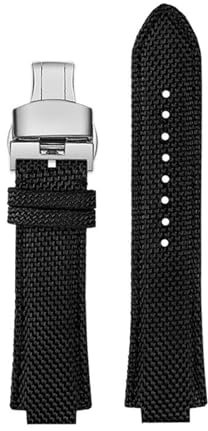 REFKIT For 1853 for Tissot Herrenuhr for Super Player for PRX-Serie for T137.410 Nylon-Lederarmband 26–12 mm konvexer Mund-Uhrenarmband (Color : Black silver Folding, Size : 26.12mm)
