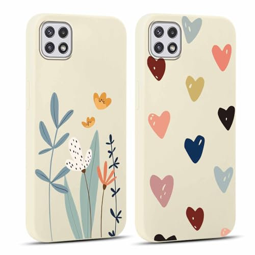 Yoedge 2 Pièces Coque pour Samsung Galaxy A22 5G 6,6, Ultra Fine Souple Silicone TPU avec Motif Design Étui, Antichoc Anti-Rayures Bumper Protection Housse pour Samsung A22 5G, Fleur & Coeur d'amour