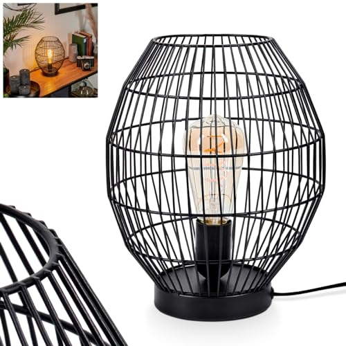 Tischleuchte Oravi, moderne Tischlampe aus Metall in Schwarz, Nachttischlampe mit Schirm in Gitter-Optik, Höhe 27,5 cm, mit An-/Ausschalter am Kabel und Lichteffekt, 1 x E27, ohne Leuchtmittel