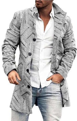LOIJMK Männer Plus Größe Winter Mantel Kragen Langarm Gepolsterte Jacke Vintage Verdicken Mantel Schaffell Jacke Kurze Hose Herren (Grey, M)