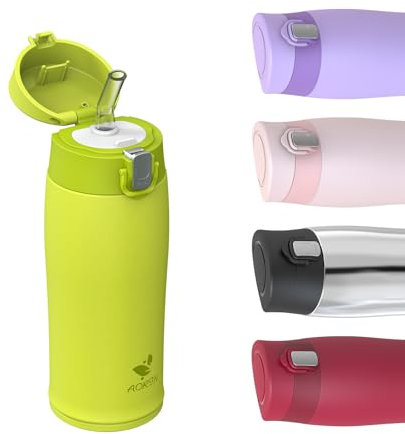 AORIN Stainless Steel Water Bottle, 350ml Insulated Water Bottles with Straw Flip Lid, Double Walled Metal Bottle Keep Drinks Hot & Cold, Leakproof, BPA-Free Flask for Travel, Sport, Gym