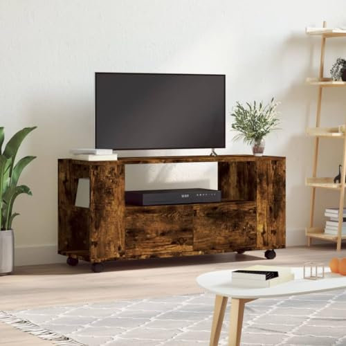 Gecheer TV Schrank mit Rollen Lowboard Fernsehschrank Fernsehtisch TV Möbel Tisch Board HiFi-Schrank Räuchereiche 102x34,5x43 cm Holzwerkstoff