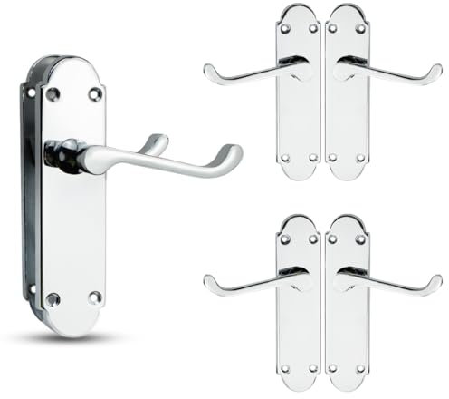 Bwintech 3 Sets Polished Chrome Richmond Lever on Plate, Latch Furniture, Backplate Door Handles,Suitable for Wooden Doors