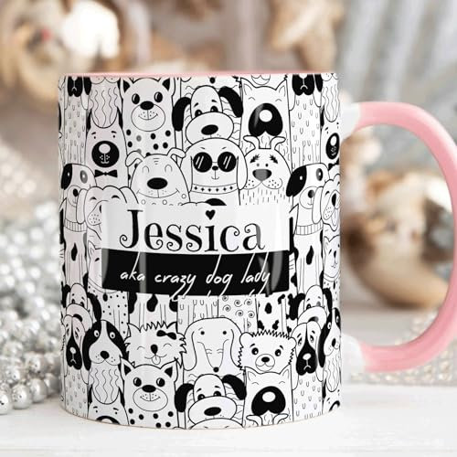 The Whistling Wren Crazy Dog Lady Personalised Name Dog Mug, Personalised Mug, Dog MOM Lover Gift for Her, Dog Lover Gift for Her, Mug & Coaster Set