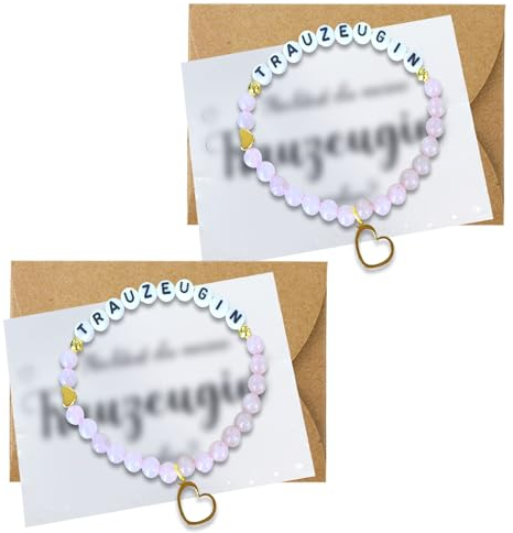 DMNQ 2x Trauzeugin Armband, Brautjungfer Geschenk Armband, Perlen mit Buchstaben, Geeignet für Partys und Hochzeiten, mit Zwei Stück Pappe+Zwei Umschlägen