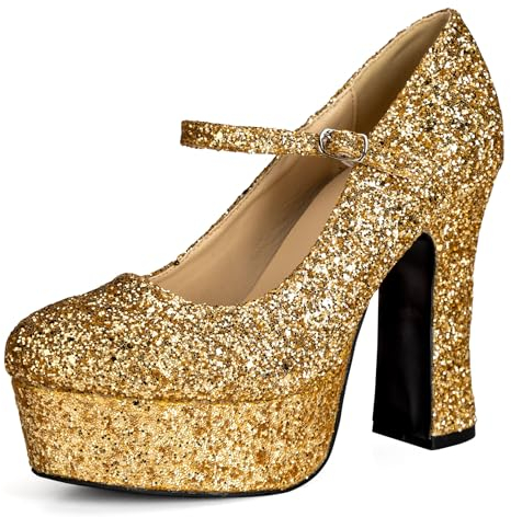 Maskworld Plateau Schuhe für Damen - Gold mit Glitter - Schuhgröße: 37