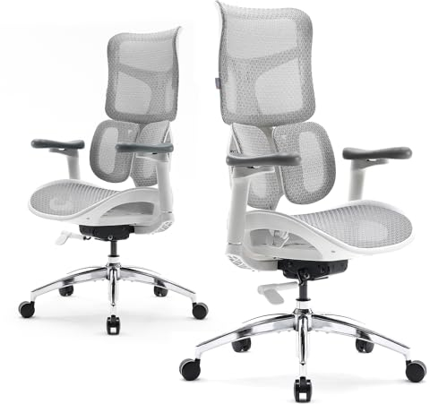 SIHOO Doro S100 Ergonomic Office Chair - with Dual Dynamic Lumbar Support, 5-Level Adjustable Backrest, 4D Coordinated Armrests, 135-degree Max. Recline Angle, Suitable for Home Office (S100 White)