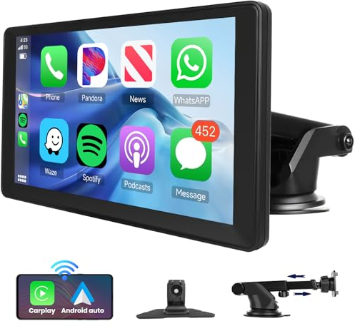 Hodozzy Tragbares Carplay Bildschirm Android Auto Wireless, Portable Autoradio Display Auto Bildschirm Universal 9 Zoll Touchscreen Autoradio Bluetooth, FM Audio Receiver EQ Typ-C/AUX/TF Extern