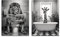 Leinwandbilder Set Fun 2x 32x42 cm (AUFHÄNGFERTIG) - Löwe auf Toilette und Giraffe in Badewanne - Lustige Badezimmerdekoration - Schwarzweiß Schwarzweiss Schwarz Weiß