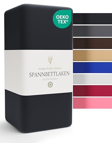 Strauss Home® Jersey Spannbettlaken Spannbettuch Baumwolle Bettlaken 60x120cm - 70x140cm (Schwarz)