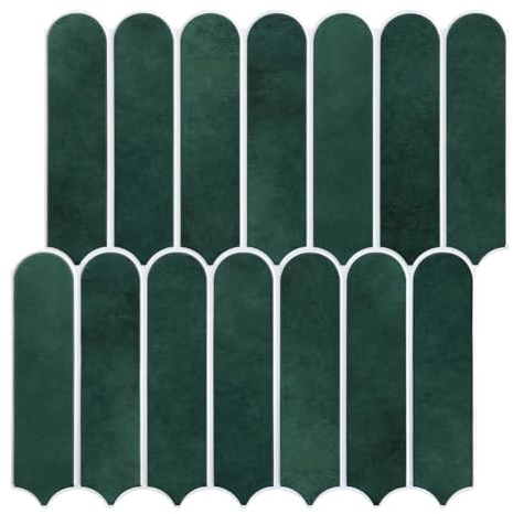 Commomy 3D Klebefliesen Wandfliesen Selbstklebende Küche Bad PVC Küchenrückwand Fliesen 30 x 30 cm, 10 Stück, Vintage Grün Matt, Selbstklebende Fliesen für Küche, Schlafzimmer, Akzent Wanddekoration