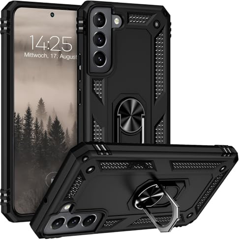 LBH Outdoor Hülle für Samsung Galaxy S22 Armor Militär Stoßfest Handyhülle 360 Grad Metal Ring Halter Ständer Schutzhülle für Handyhalterung Auto Magnet Schwarz