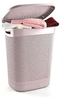 52L,50L,43L & 9L Plastic Slim Lid Bin Laundry Basket Clothes Washing Hamper Organiser Storage Container (52L Drop Design Potty Pink)