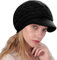 NLAND Wintermütze Gestrickte Baskenmütze Damen Winter Warme Strickmütze mit Visier Elegant Ballonmütze Barette mit Fleecefutter(Schwarz)