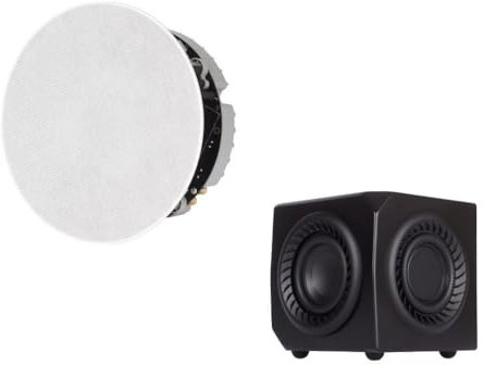 Lithe Audio All-In-One Wireless 6.5” Wi-Fi V2 Ceiling Speaker & Micro Subwoofer Bundle (01675-06600), 60W RMS, Amplifier Built-In, Multi-Room Audio, Airplay 2, Chromecast
