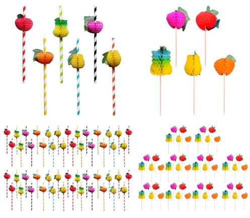 50 Cannucce A Forma Di Frutta, 50 Spiedini Di Frutta, Cannucce Da Cocktail, Cannucce Con Motivi Hawaiani, Spiedini Decorativi Per Bevande E Piatti Di Frutta, Cannucce Per Feste Artistiche