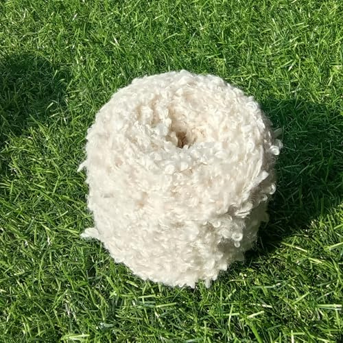 Namzi 50g Off White Soft Plush Wool Acrylic Fancy Loop Yarn for Doll Hair Making, Crochet Knitting, Needle Felting | Curly Coils of Felt Carded Sheep Wool, Roving, Fiber