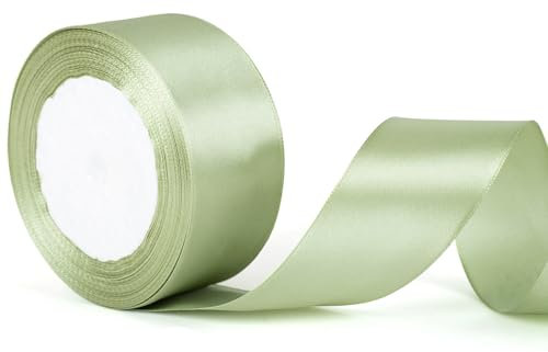 40mm Wide Sage Green Satin Ribbon - Thick Wedding Car & Gift Wrapping Ribbon