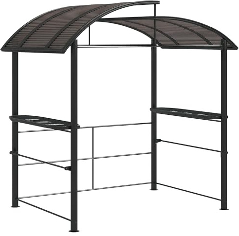 Outsunny Grillpavillon mit 2 Ablagen, Grillüberdachung mit Flammschutzdach, Pergola mit UV-Schutz, BBQ-Pavillon für Balkon, Garten, Stahl, PC, 240 x 150 x 230 cm, Dunkelgrau