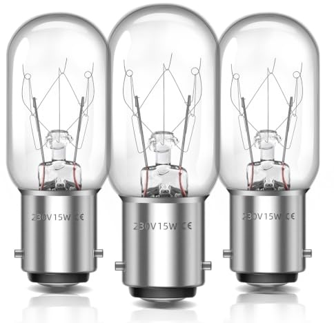 B15 Sewing Machine Bulb Dimmable, T22 B15 Small Bayonet Night Light, Warm White 2700K, B15d Pygmy Bulb for Sewing Machine, Fridge Light, Salt Lamp Bulb, Appliance Lamps, Pack of 3
