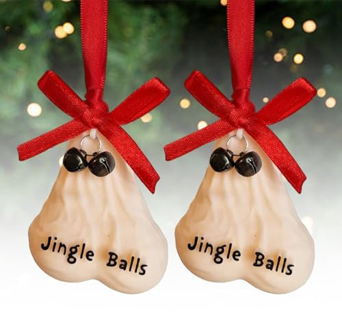 Neuartige Jingle Balls-Kugel, lustige 3D-Kugeln als Weihnachtsbaumschmuck, Hodenkugelschmuck, Hodensack-Eier-Hängeschmuck, urkomisches Scherzgeschenk für unvergessliche Weihnachten (2PCS)