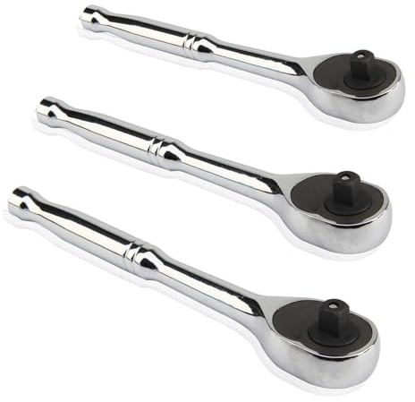 Trintion 3Pcs Socket Wrenches 1/2 3/8 1/4 Ratchet Spanner SetDrive Ratchet Wrench Tool Set Release Wrench with Cushion Grip Handle Lock for Furniture Auto Car Repair (Silver)