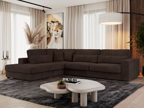 MKS MEBLE Ecksofa Sofa L-Form Braun Cord, Wohnlandschaft L-Form, Couch L Form, Sofagarnitur Couchgarnitur Polsterecke, Breite: 316 cm - Savona L - Braun Cord - Links