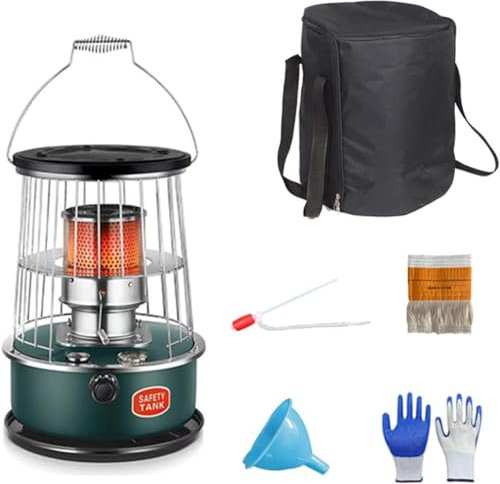 XNXYSMKJ Tragbarer Petroleumofen mit Griff, 6 l Petroleumofenbrenner mit Docht und Ofentasche, für Terrasse, Camping, Eisfischen, Wandern (Dark Green)