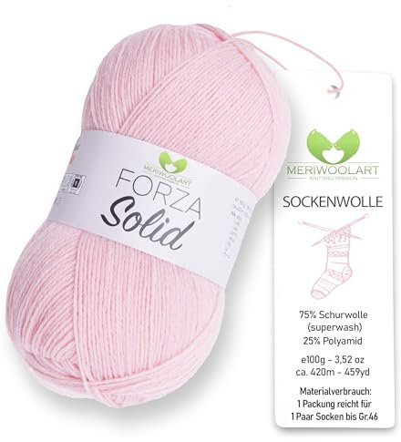 MeriWoolArt® Sockenwolle 4-fädig – 100g Merino Wolle Garn zum Stricken & Häkeln, 75% Schurwolle (superwash), 25% Polyamid, 420m – Ideal für Socken für Herren und Damen, Pullover & Cardigans 4634