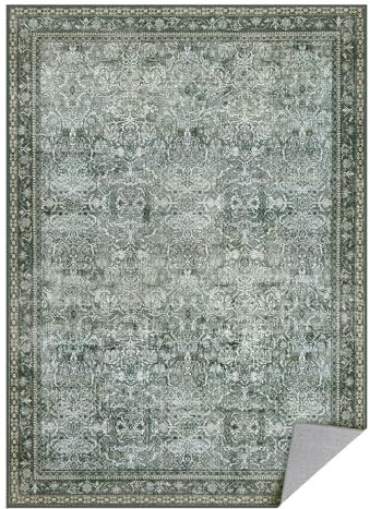 SONGMICS HOME Teppich, 160 x 230 cm, Wohnzimmerteppich, Vintage-Stil, Rutschfester Teppich, flauschig, Dekoration, für Wohnzimmer, Schlafzimmer, maschinenwaschbar, waldgrün TAR129C01