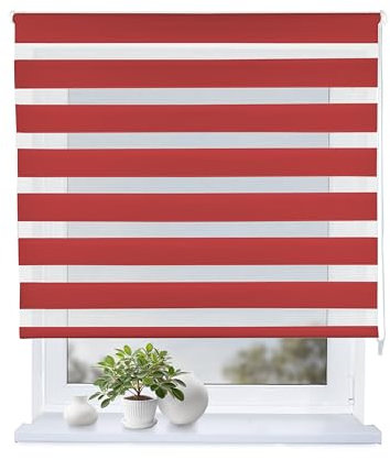Rollmayer Doppelrollo mit Bohren Klemmrollo Fensterrollo Duo Rollo Sonnenschutzrollo Zebrarollo Seitenzugrollo fur Fenster und Tur (Rot,135B x H150 cm)