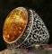 GWSGSFAS Schmuck Retro Natur Smaragd Alt Silber Geschnitzt Totem Herren Ring-Bernstein-11