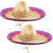 Haconba Paquete de 2 sombreros mexicanos grandes de paja con ribete de serape para adultos y adolescentes, accesorios de fiesta mexicana