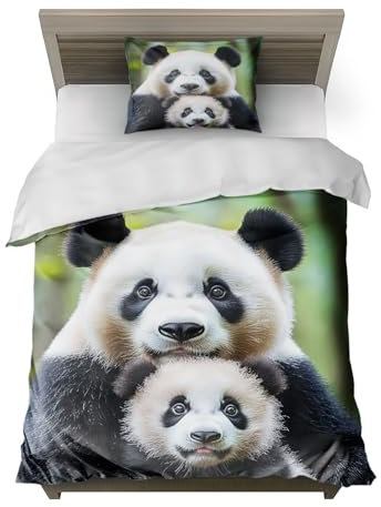 HommomH Panden Motiv Bettwäsche Maße 135x200 cm Microfaser 2 teiliges Set enthält 1 Bettbezug und 1 Kissenbezug 80x80 cm für stylische Einzelbetten
