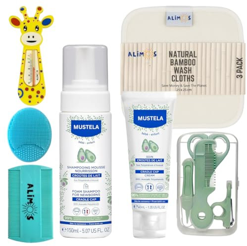Baby Cradle Cap Care Kit with Shampoo, Cream, Bamboo Cloths, Nail Grooming Set